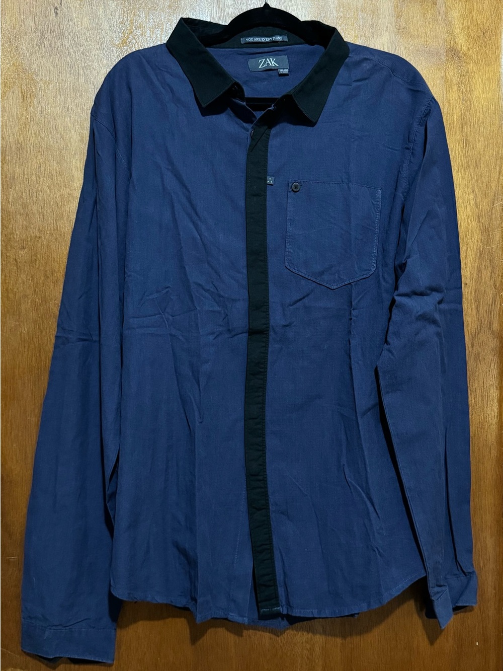 ZAK Navy Lightweight Button-Front Shirt Jacket with Black Trim